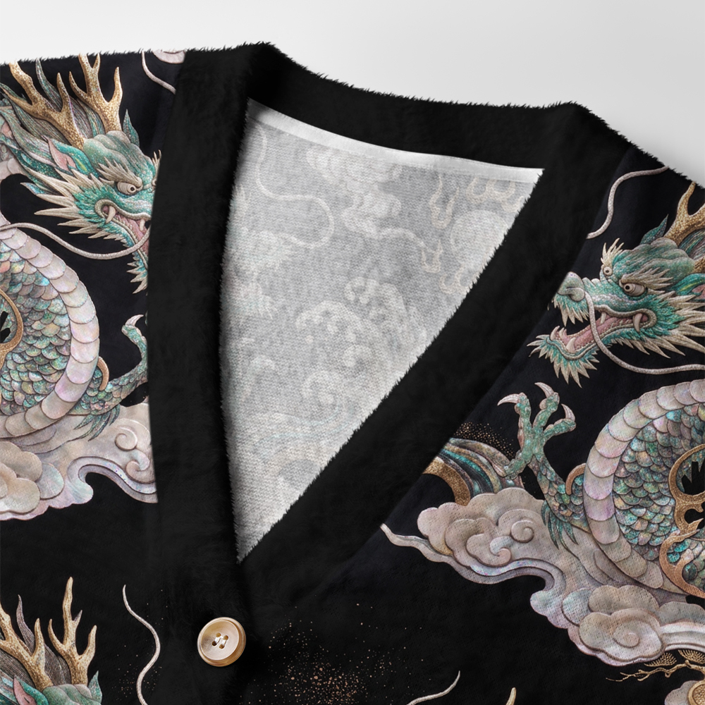 Tokyo-Tiger Mystic Dragon Of The Night Sky Ugly Cardigan Sweater