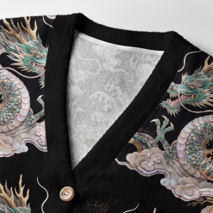 Tokyo-Tiger Mystic Dragon Of The Night Sky Ugly Cardigan Sweater