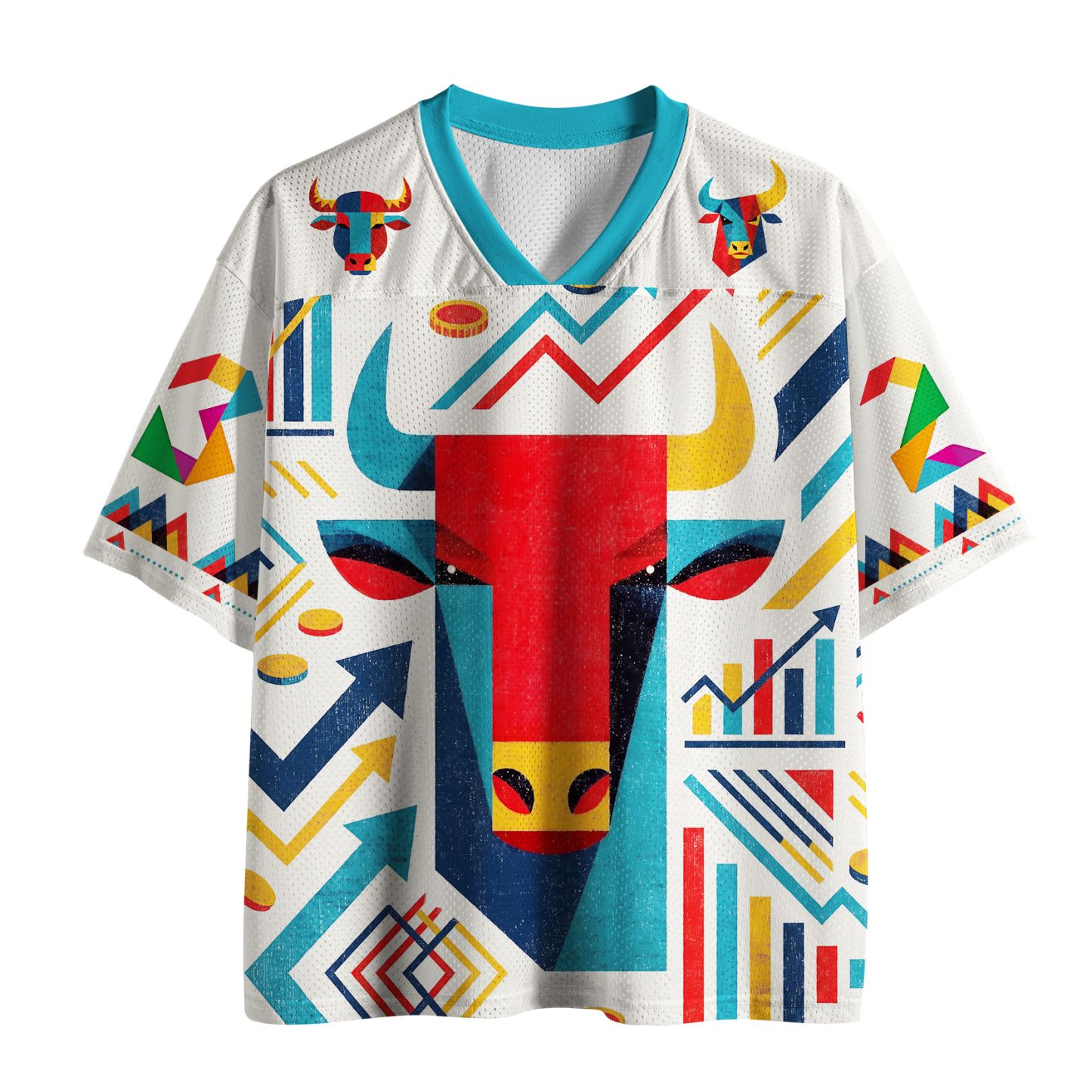 Tokyo-Tiger Geometric Bull Head Art Mesh Jersey