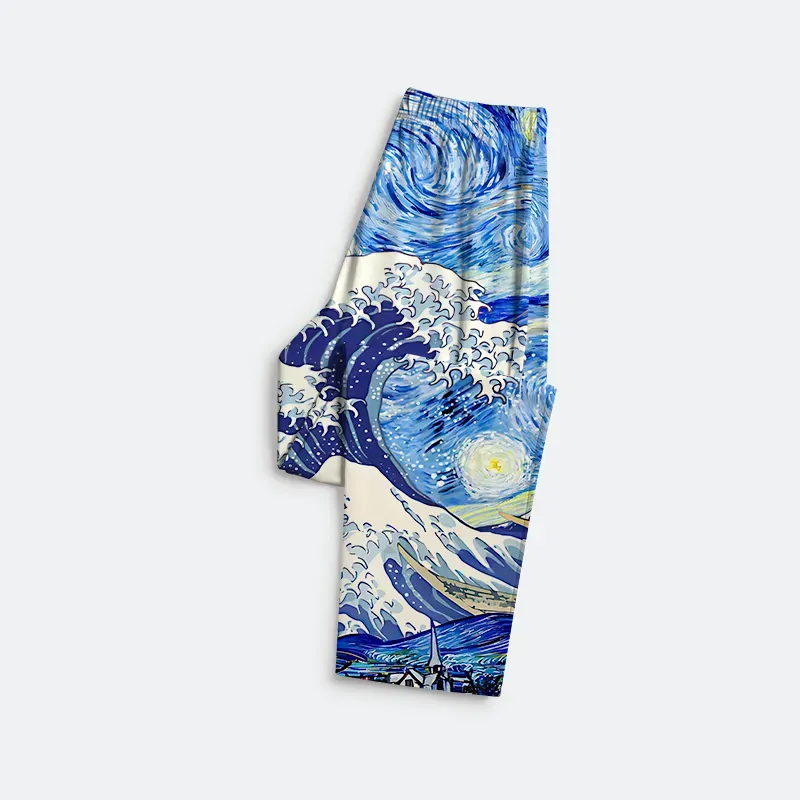 Tokyo-Tiger Waves Under The Starry Night Family Pajama Sets