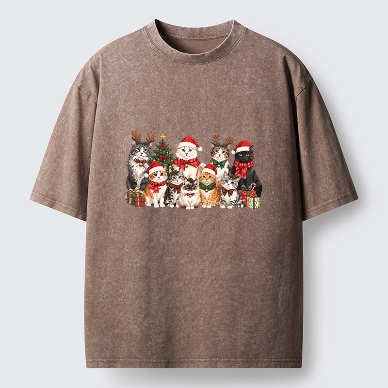 Tokyo-Tiger Christmas Cat Crew Washed T-Shirt