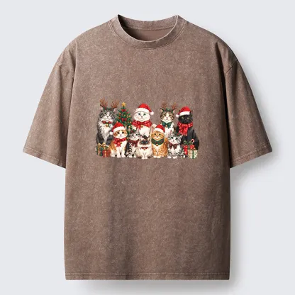 Tokyo-Tiger Christmas Cat Crew Washed T-Shirt