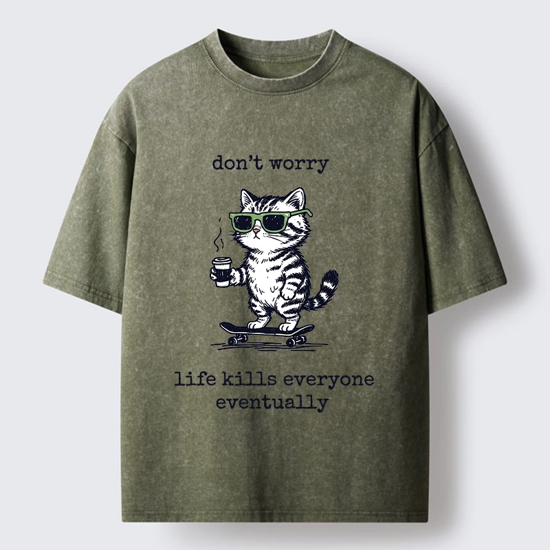 Tokyo-Tiger Chill Cat Meme Washed T-Shirt