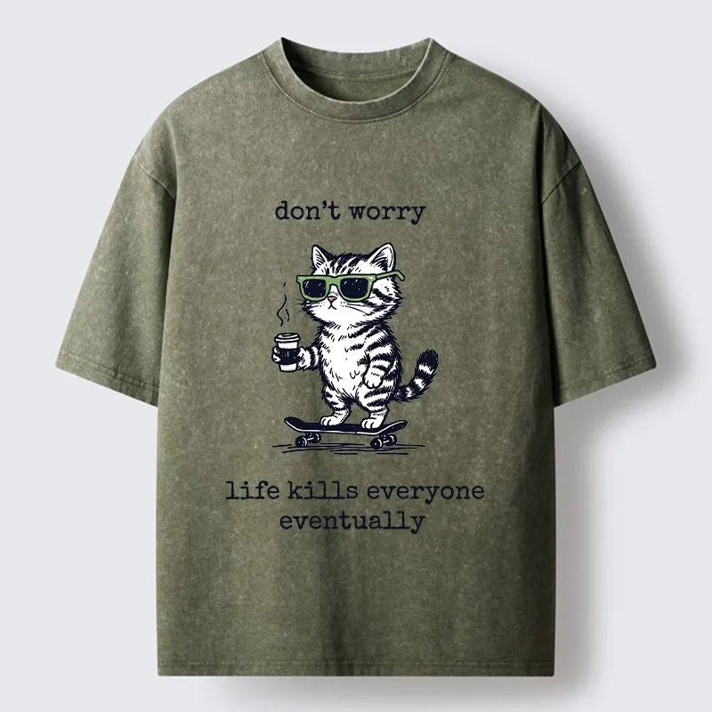 Tokyo-Tiger Chill Cat Meme Washed T-Shirt