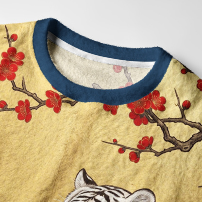 Tokyo-Tiger Wave Ronin Tiger Fuzzy Christmas Ugly Sweatshirt