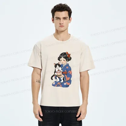 Tokyo-Tiger Japanese Child Holding A Cat Washed T-Shirt