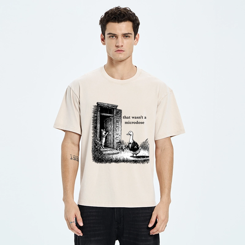 Tokyo-Tiger Funny Cat And Duck Door Joke Washed T-Shirt