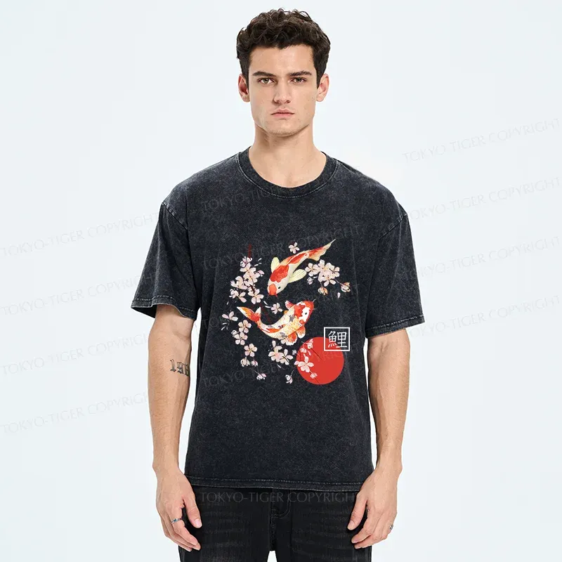 Tokyo-Tiger Japanese Auspicious Carp Washed T-Shirt