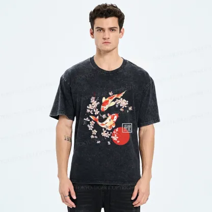 Tokyo-Tiger Japanese Auspicious Carp Washed T-Shirt