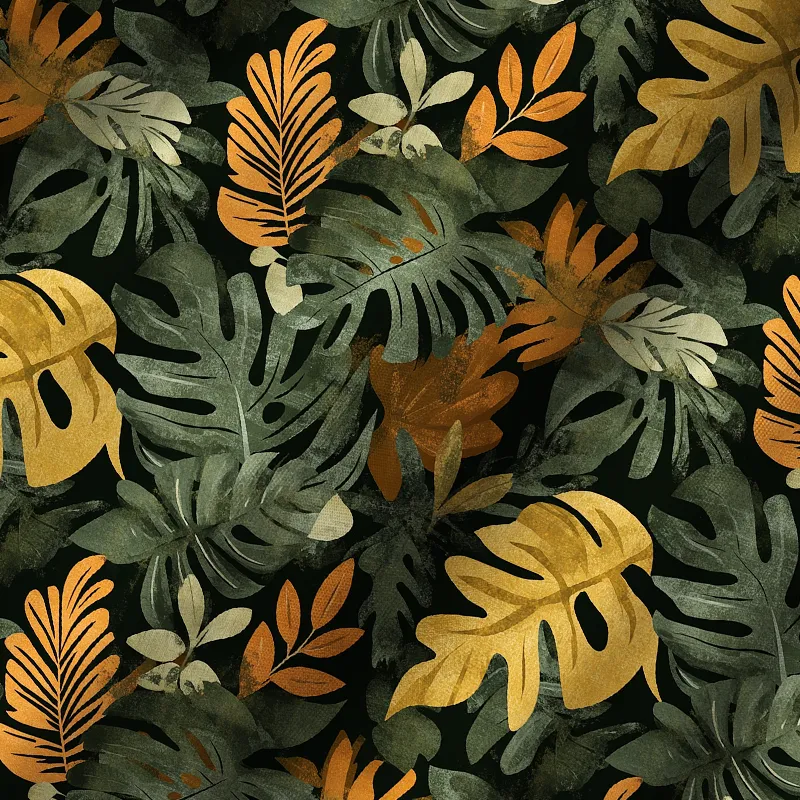 Tokyo-Tiger Tropical Leaf Frenzy Aloha Cuban Collar Shirt