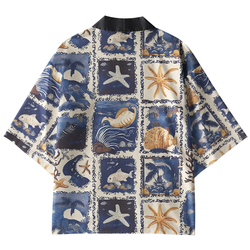 Tokyo-Tiger Marine Life Collage Kimono Cardigan