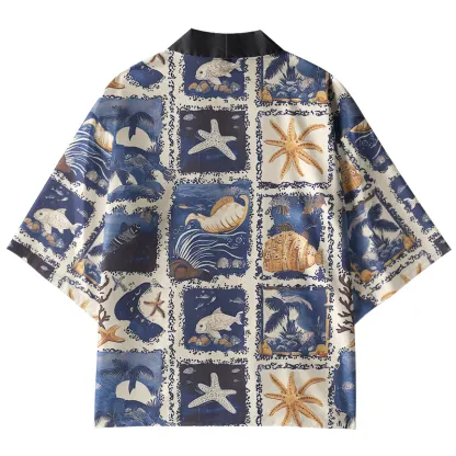 Tokyo-Tiger Marine Life Collage Kimono Cardigan