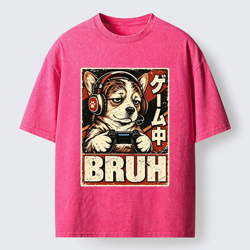 Tokyo‑Tiger Funny Gamer Dog Meme Washed T‑Shirt Sale