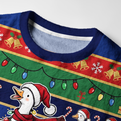Tokyo-Tiger Funny Christmas Lights Goose Fuzzy Christmas Ugly Sweatshirt