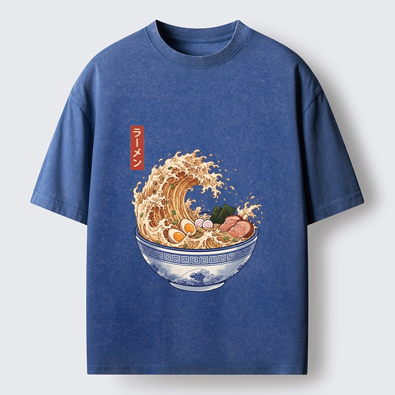 Tokyo‑Tiger Funny Wave Ramen Washed T‑Shirt