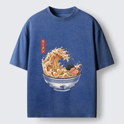 Tokyo‑Tiger Funny Wave Ramen Washed T‑Shirt
