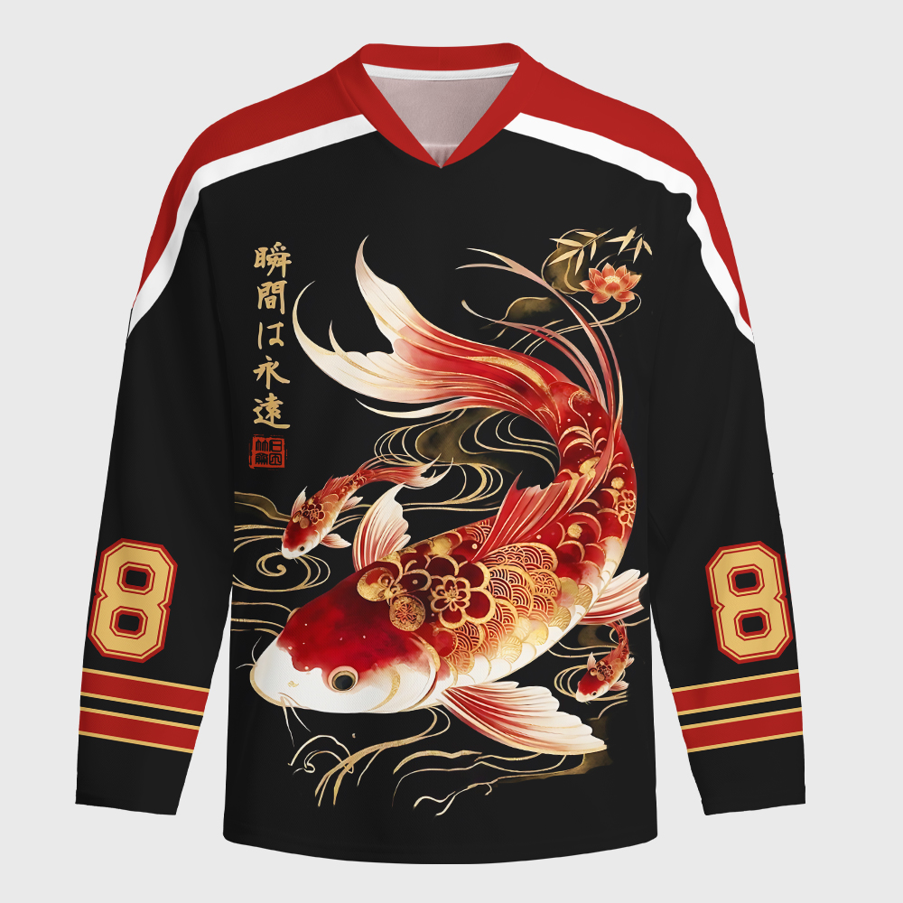 Tokyo-Tiger Elegant Koi Fish Watercolor Art Long-Sleeve Hockey Jersey