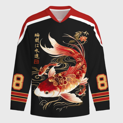 Tokyo-Tiger Elegant Koi Fish Watercolor Art Long-Sleeve Hockey Jersey