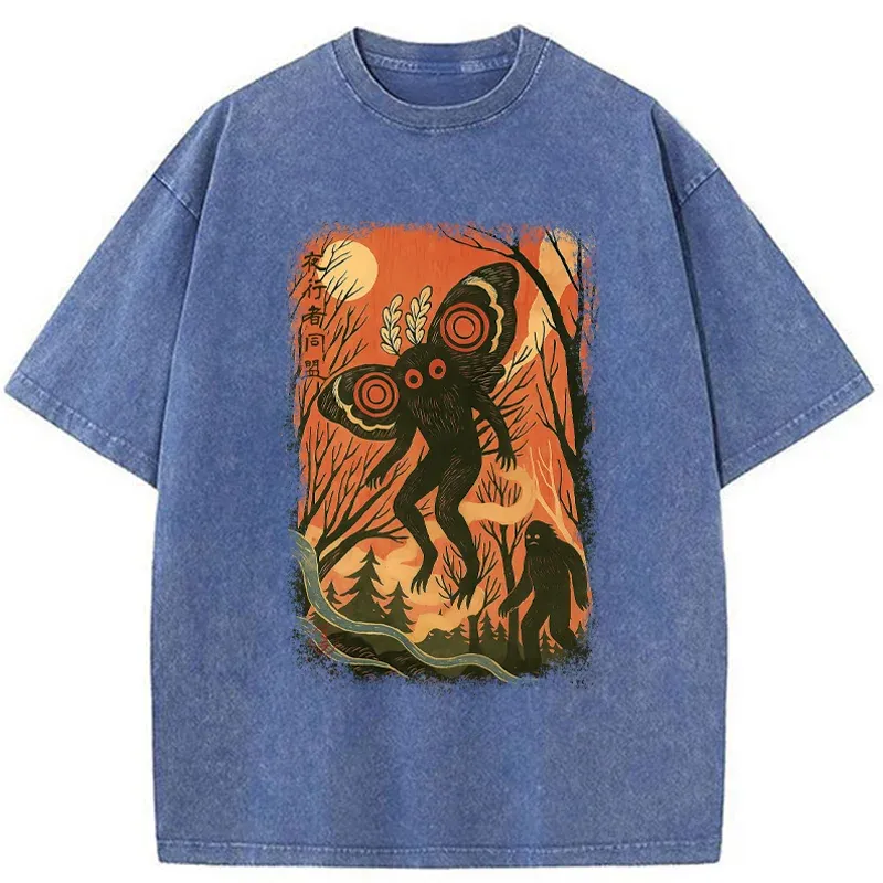 Tokyo-Tiger Vintage Bigfoot And Mothman Washed T-Shirt