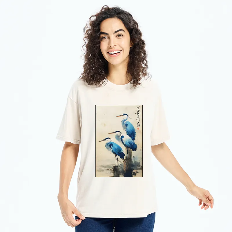 Tokyo-Tiger Great Blue Heron Japan Washed T-Shirt