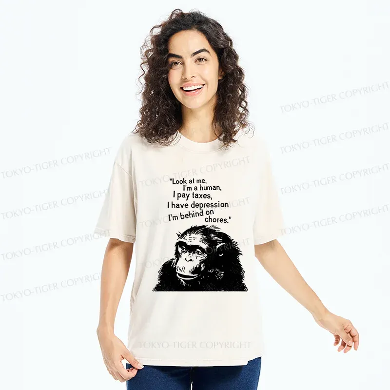 Tokyo-Tiger Stressed Monkey Washed T-Shirt