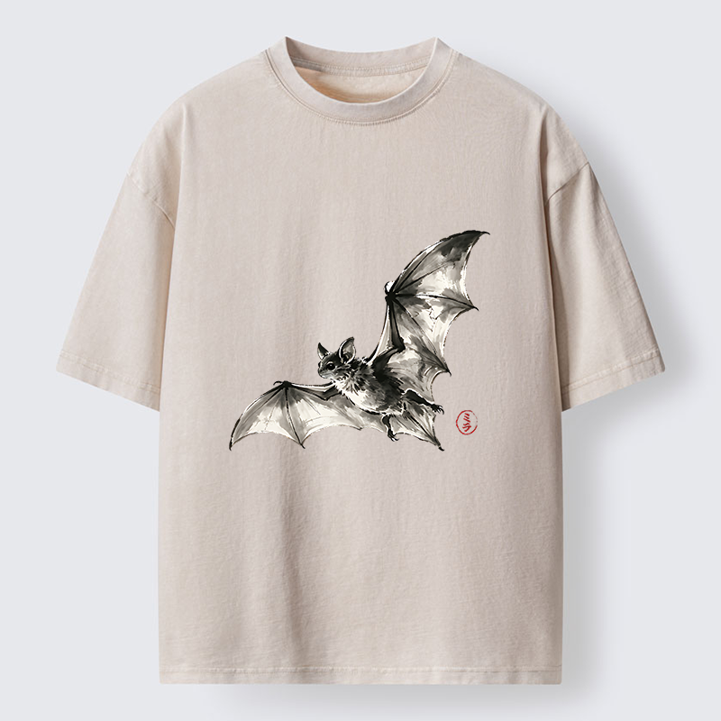 Tokyo‑Tiger Ink Style Bat Washed T‑Shirt