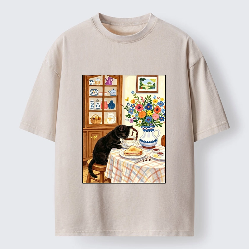 Tokyo‑Tiger Cute Snack Time Cat Washed T‑Shirt