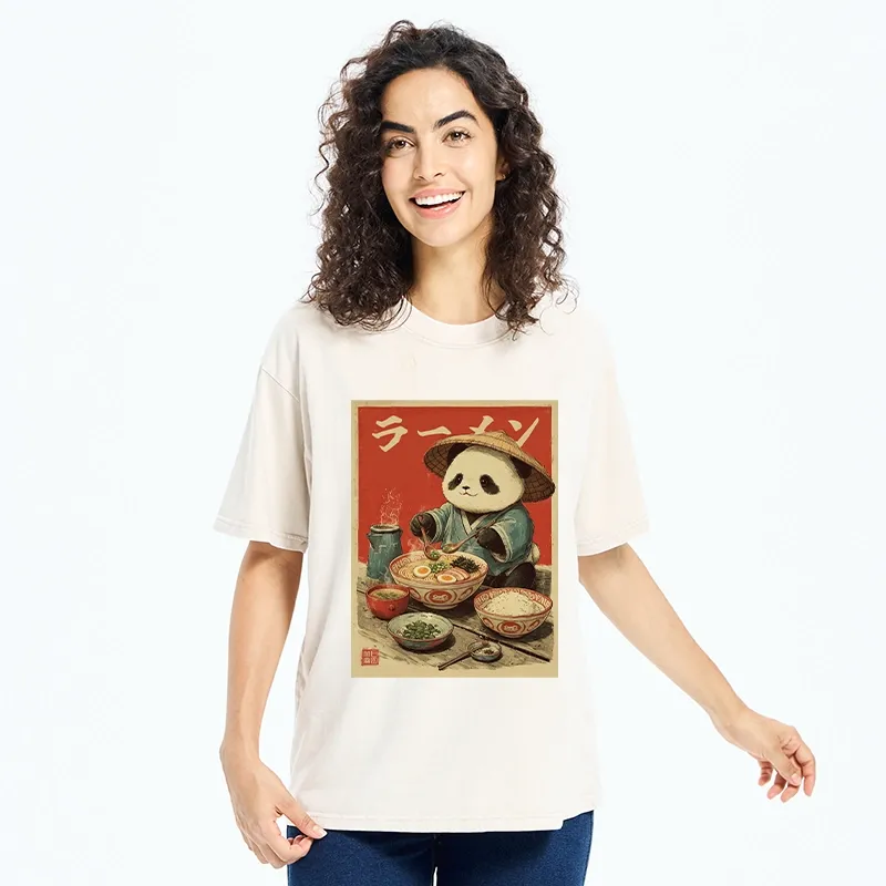 Tokyo-Tiger Panda Enjoying Ramen Washed T-Shirt