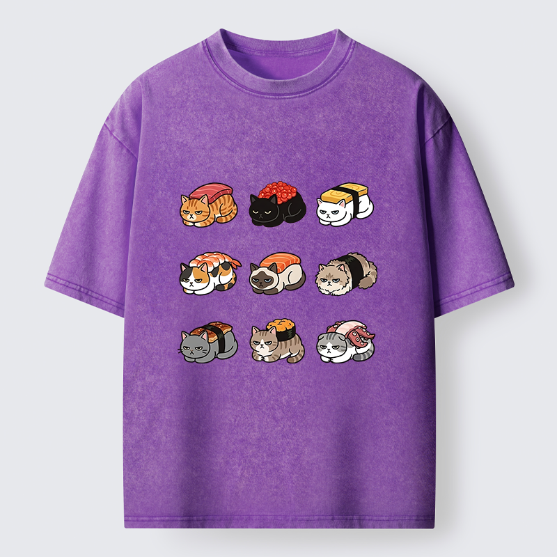Tokyo-Tiger Funny Sushi Cats Meme Washed T-Shirt