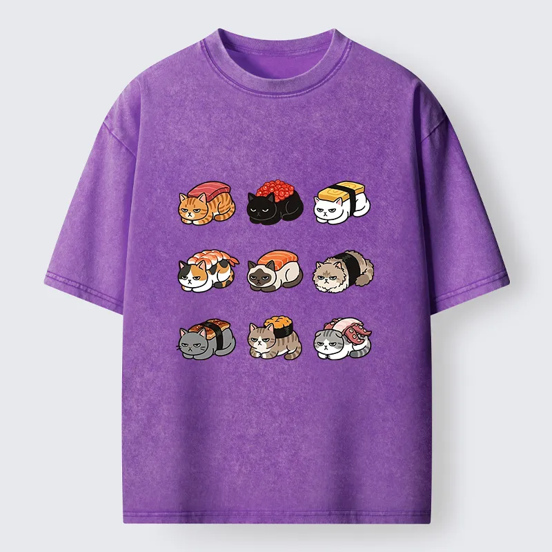 Tokyo-Tiger Funny Sushi Cats Meme Washed T-Shirt