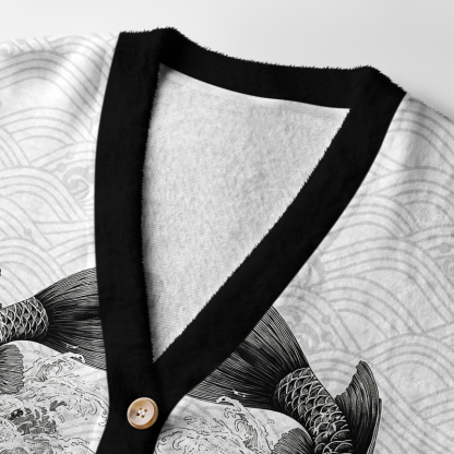 Tokyo-Tiger Koi Fish Wave Ugly Cardigan Sweater