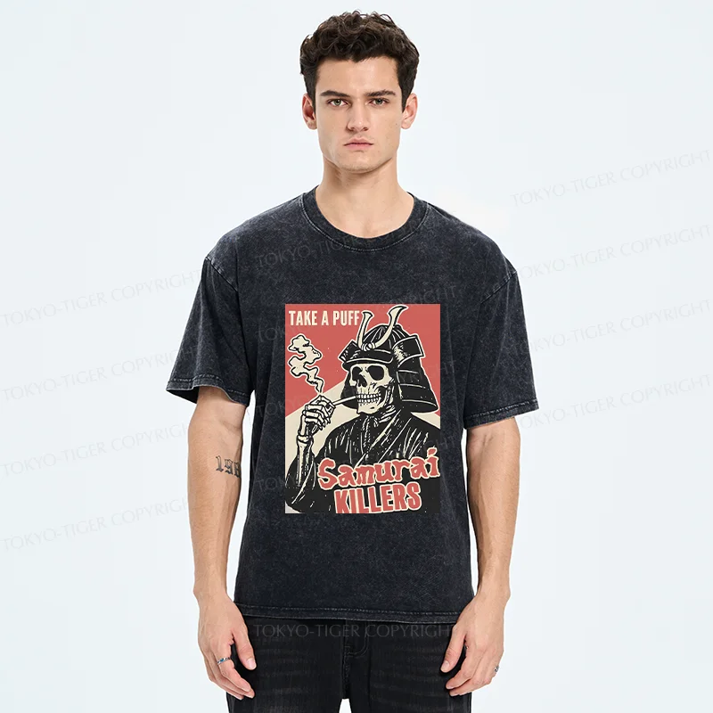 Tokyo-Tiger Smoking Samurai Washed T-Shirt