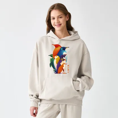 Tokyo-Tiger Cute Multi Tone Penguins Adult Fleece Hoodie