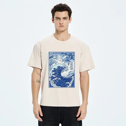 Tokyo-Tiger Vintage Japanese Wave Sakura Print Washed T-Shirt