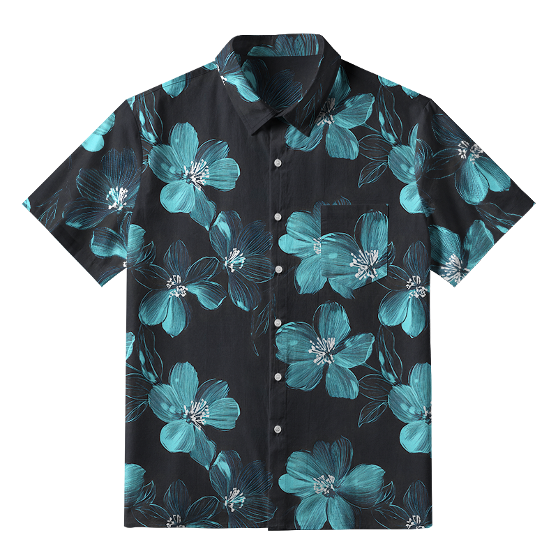 Tokyo-Tiger Teal Blossom Button-up Shirt