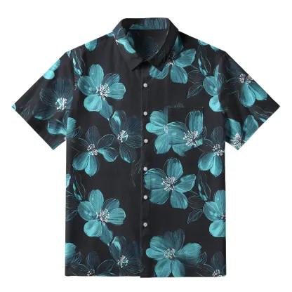 Tokyo-Tiger Teal Blossom Button-up Shirt