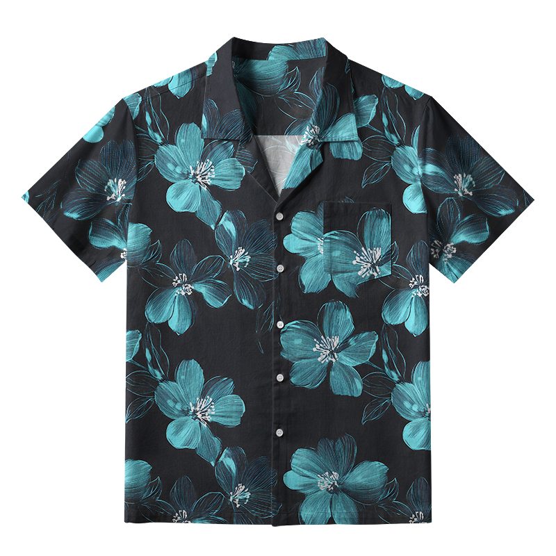 Tokyo-Tiger Teal Blossom Aloha Hawaiian Shirt