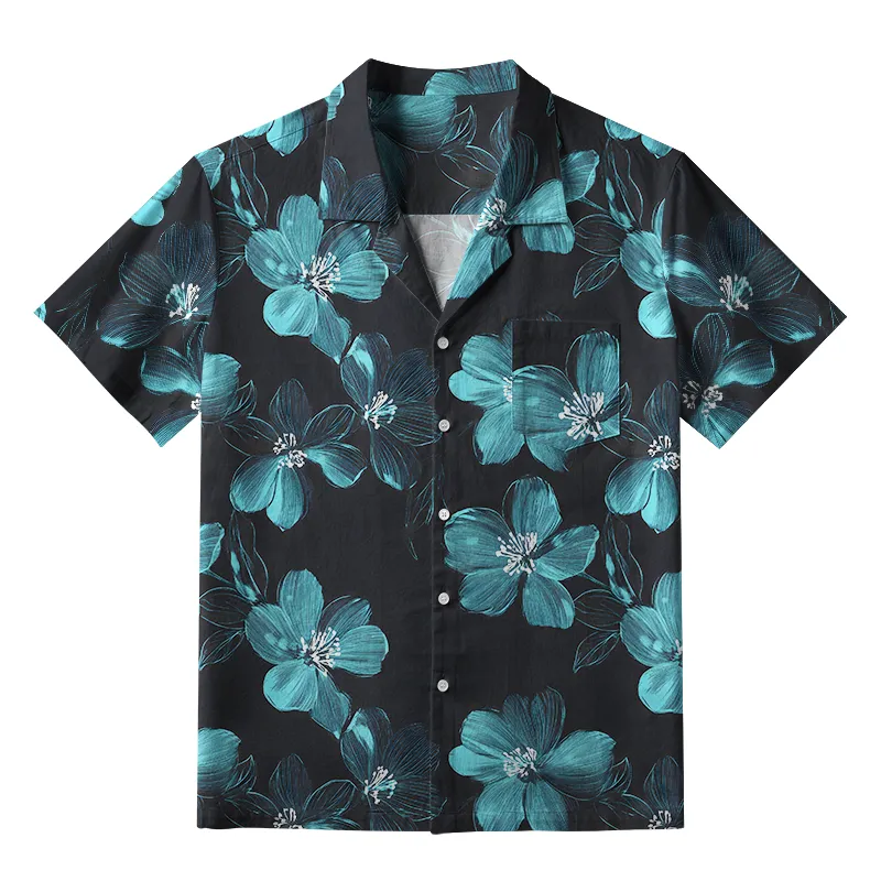 Tokyo-Tiger Teal Blossom Aloha Hawaiian Shirt