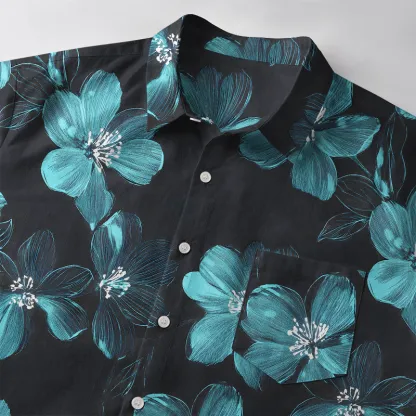 Tokyo-Tiger Teal Blossom Button-up Shirt