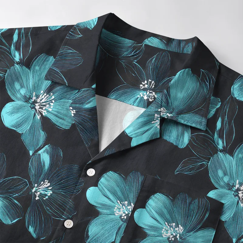 Tokyo-Tiger Teal Blossom Aloha Hawaiian Shirt