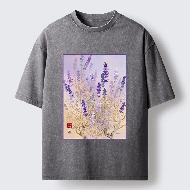 Tokyo-Tiger Lavender Bloom Art Washed T-Shirt