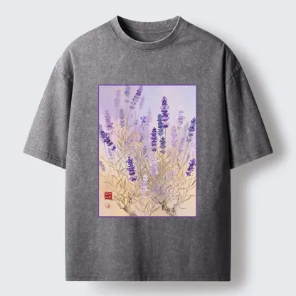 Tokyo-Tiger Lavender Bloom Art Washed T-Shirt