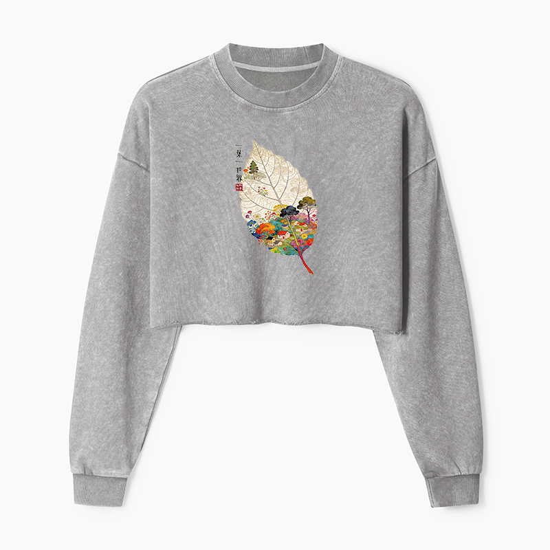 Tokyo-Tiger One Leaf Holds A Tiny Colorful World Washed Crop Sweatshirt
