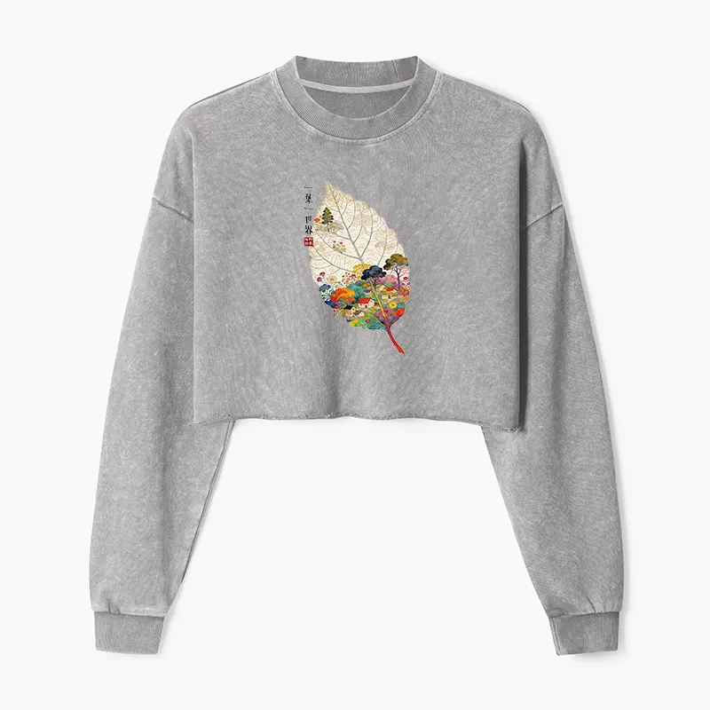 Tokyo-Tiger One Leaf Holds A Tiny Colorful World Washed Crop Sweatshirt