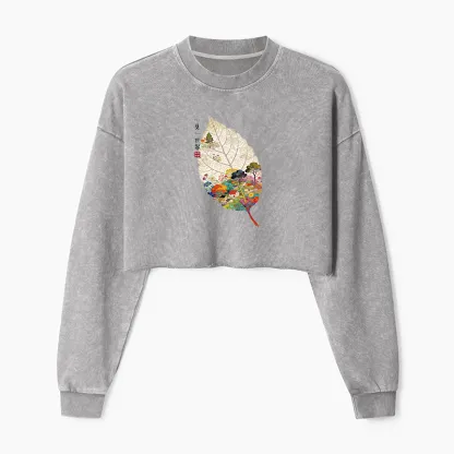 Tokyo-Tiger One Leaf Holds A Tiny Colorful World Washed Crop Sweatshirt