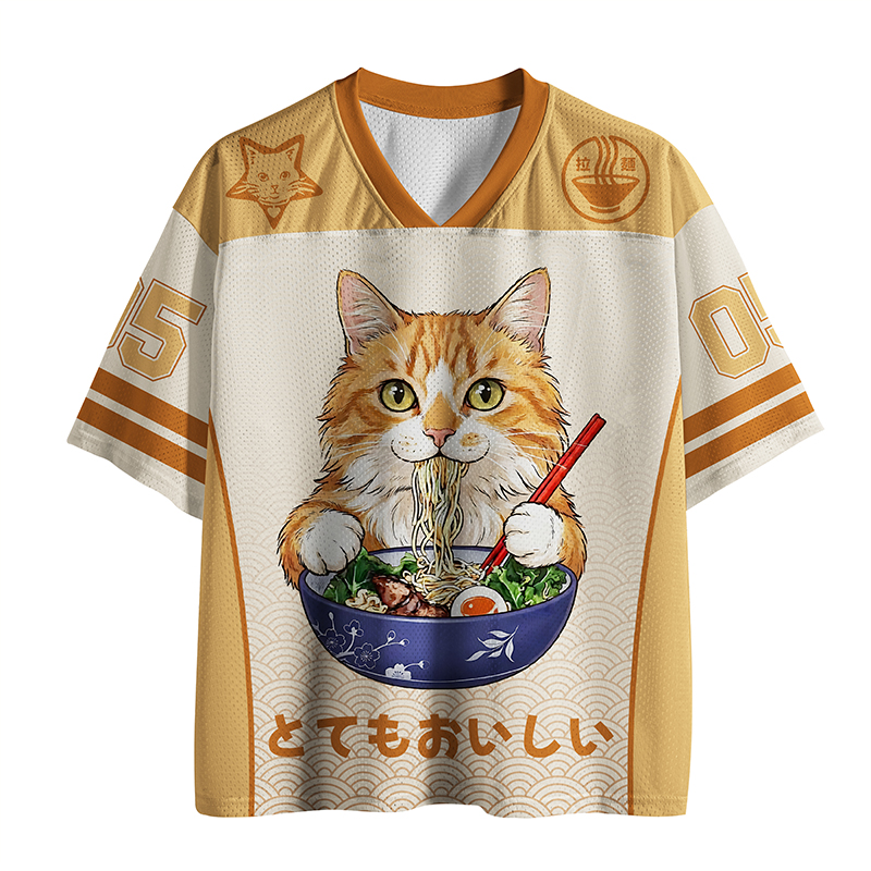 Tokyo-Tiger Cat Eating Ramen Japanese Art Mesh Jersey