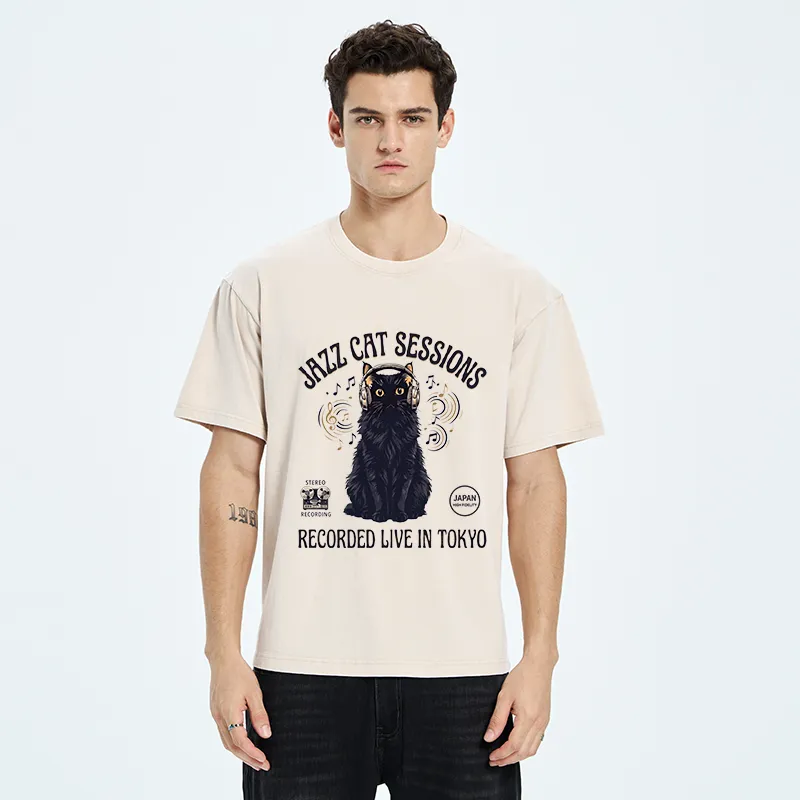 Tokyo-Tiger Jazz Cat Vibes Washed T-Shirt