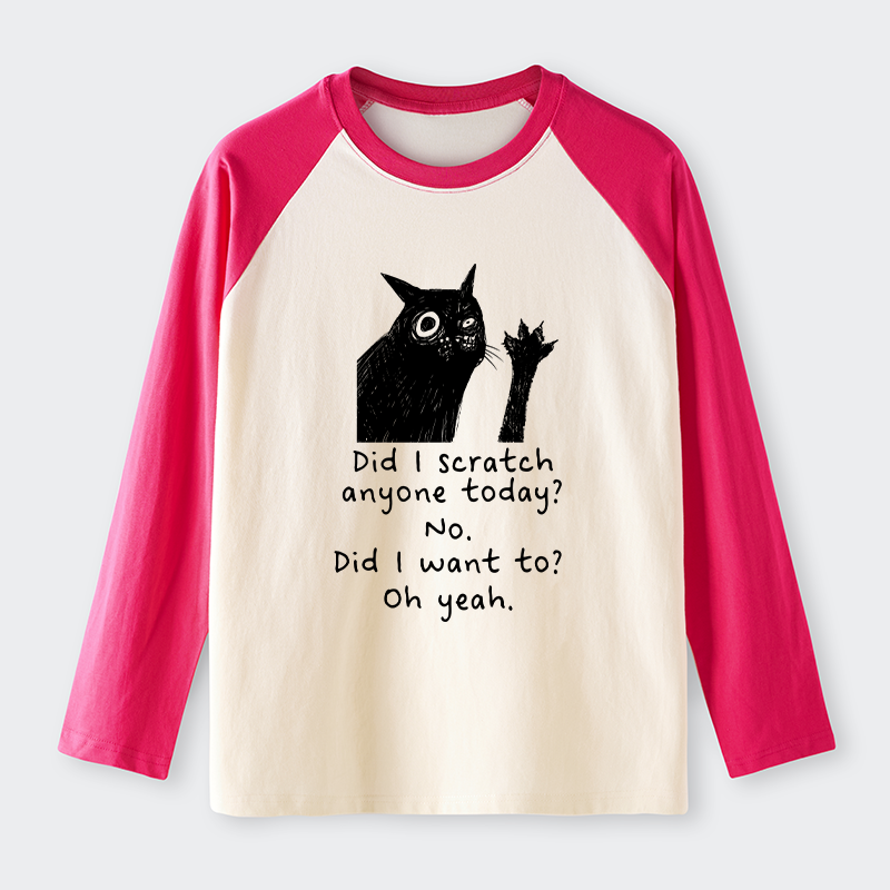 Tokyo-Tiger Black Cat Scratches People Raglan Long Sleeve T-shirt