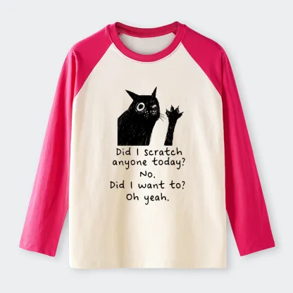 Tokyo-Tiger Black Cat Scratches People Raglan Long Sleeve T-shirt