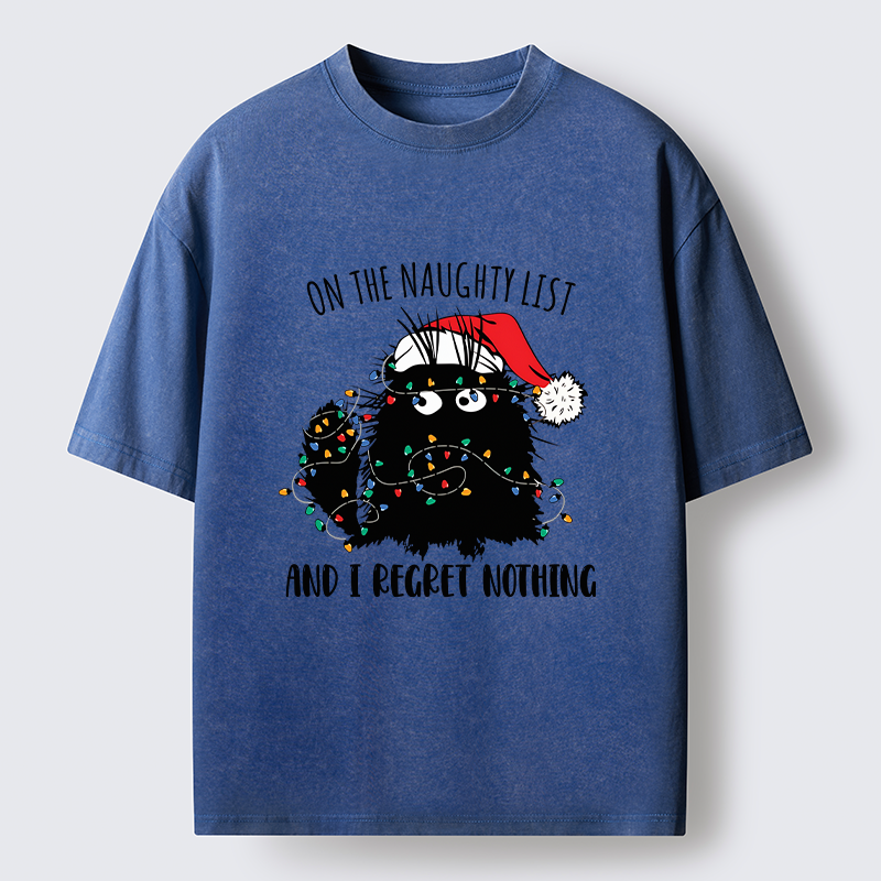 Tokyo-Tiger Mischievous Christmas Black Cat Washed T-Shirt